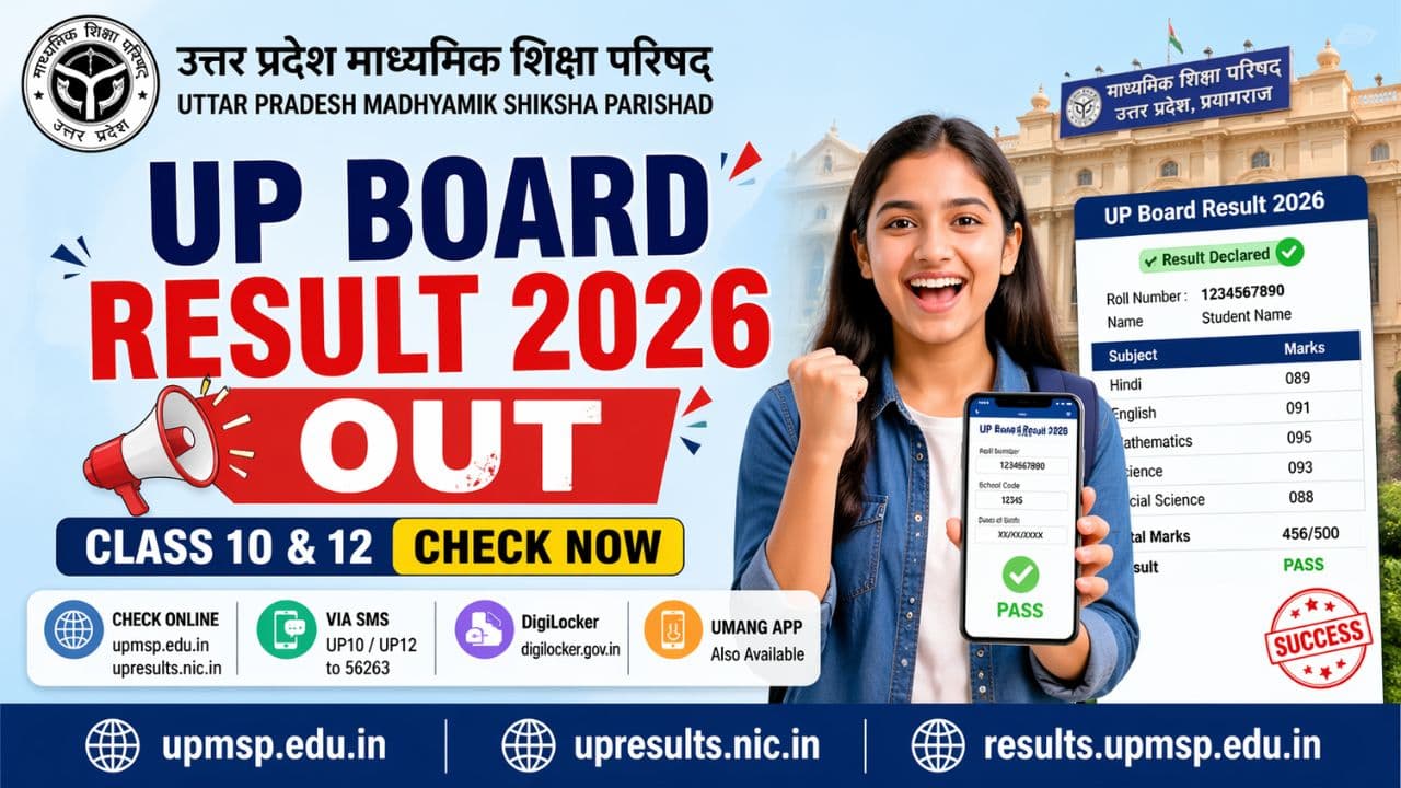 UP Board Result 2026 Out: How to Check Class 10 and 12 Result at upmsp.edu.in and upresults.nic.in